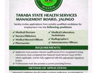 Taraba State Health Services Board 2026 Recruitment