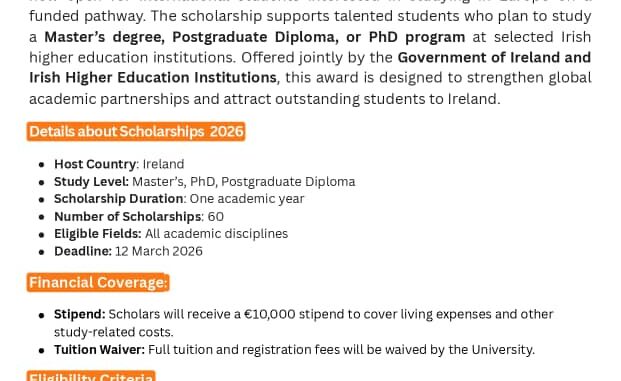 Government of Ireland International Education Scholarship 2026