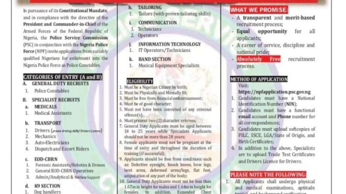 NPF Begins Recruitment of 50000 Constables Nationwide