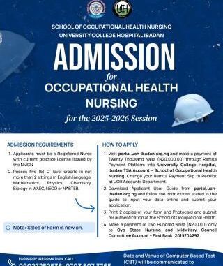 UCH Occupational Health Nursing Admission 2025/2026